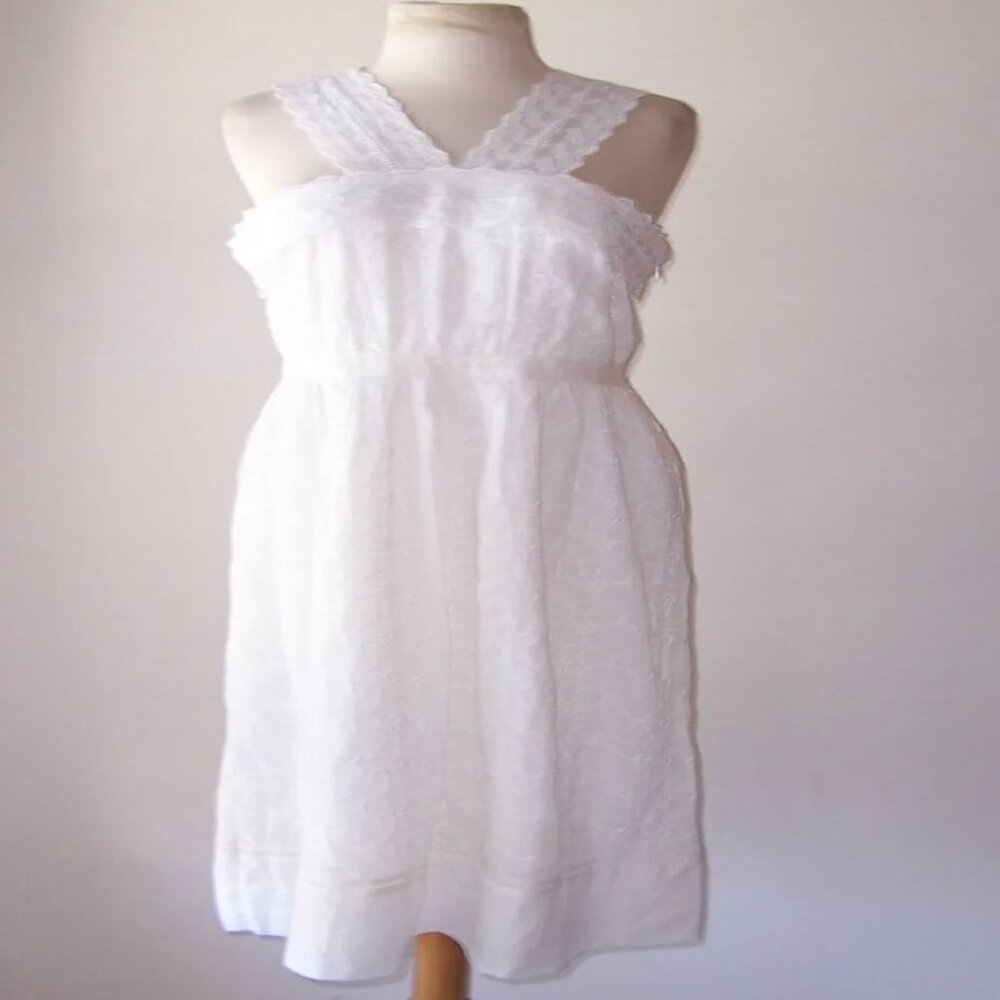 ABERCROMBIE & FITCH White Cotton Lace Eyelet Midi Dress 8